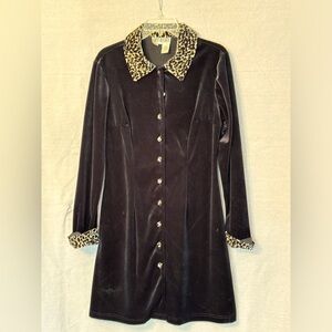 Black Velour Long-Sleeve Leopard Print Cocktail Dress by Coco Bianco